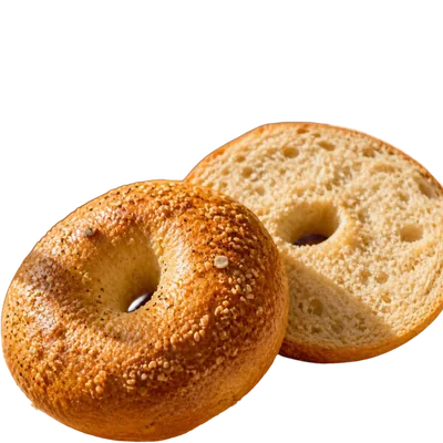 A burnished bagel on a wire rack, seeds catching the light along the top.